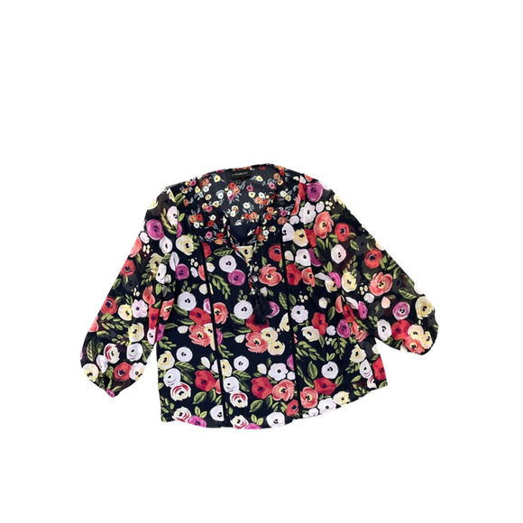 LANE BRYANT Tops - Lane Bryant Black Floral Blouse Women's Size 14 Red Pink